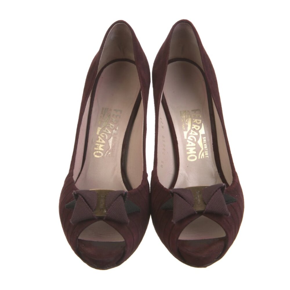 SALVATORE FERRAGAMO Suede Floral Print Heels